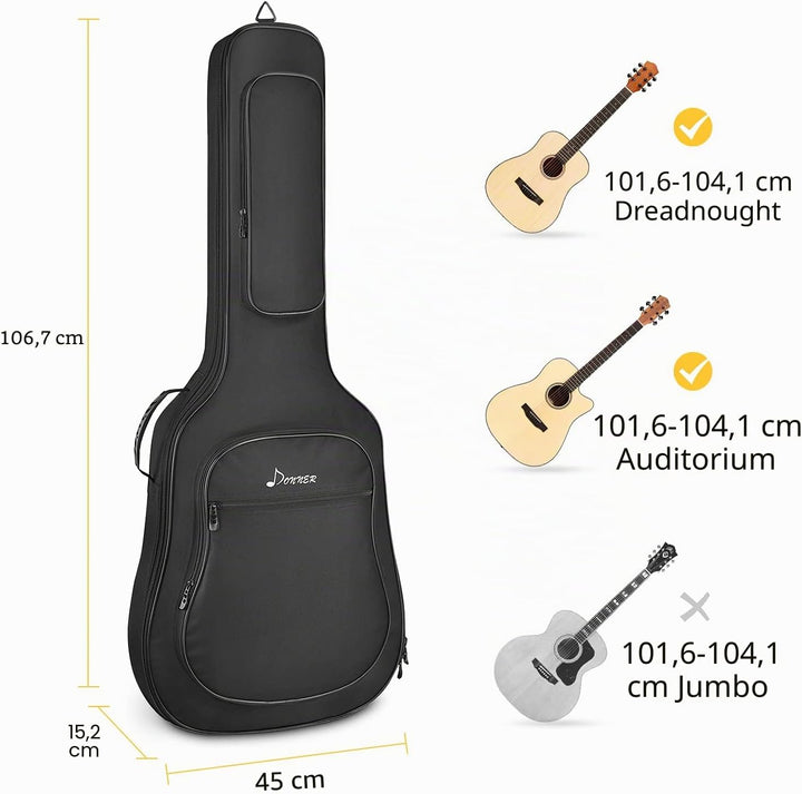 Donner Gitarrentasche Akustikgitarre Gigbag 10mm gepolstert wasserdicht Gitarre Rucksack Gitarrenhül