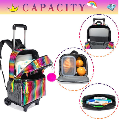 HTgroce Coole Mädchen Schwarz Trolley Rucksack 2 in 1 Kinderkoffer Rucksack with Lunchpaket Schreibw