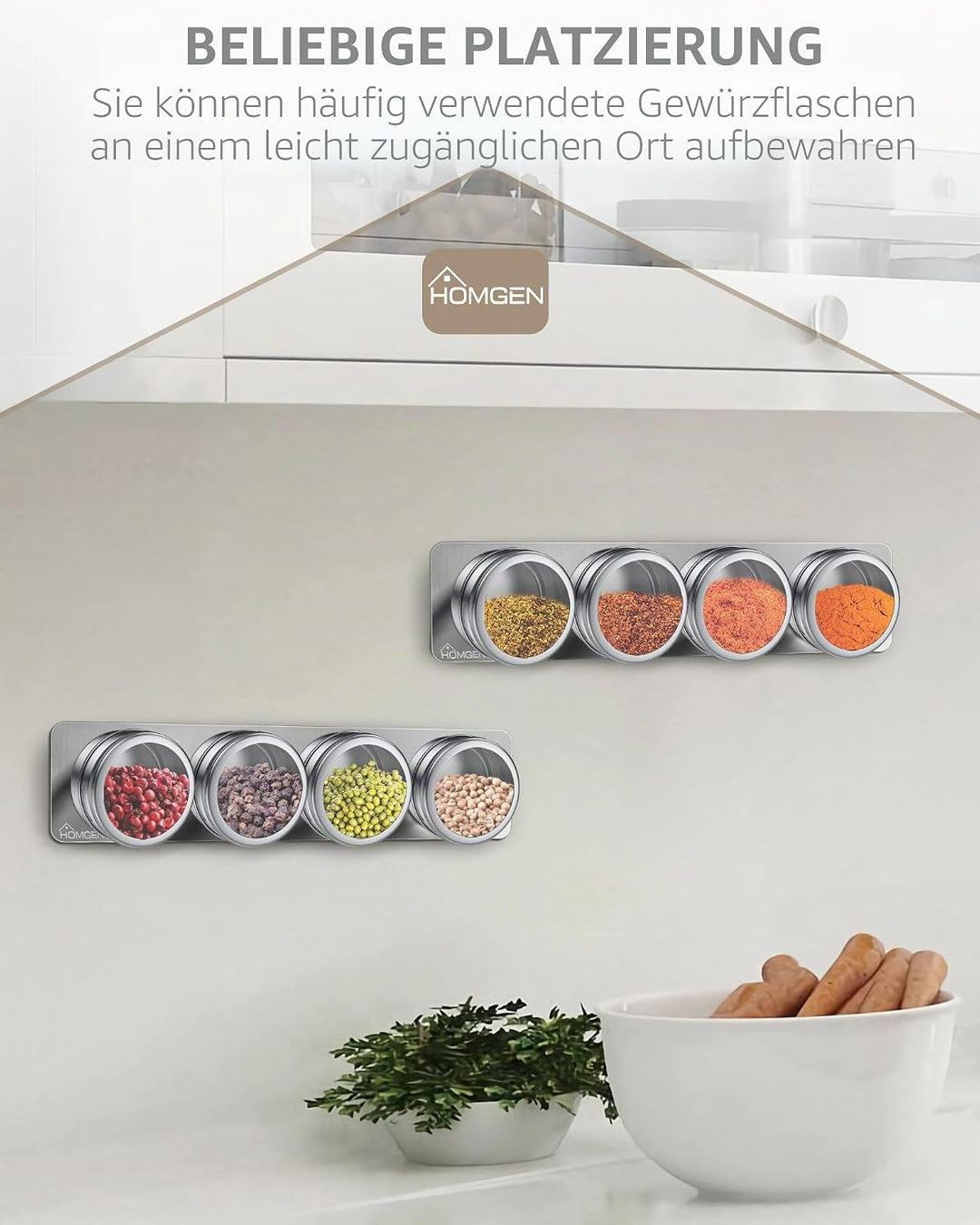 HOMGEN Gewürzdosen Magnetisch 8 Stück Edelstahl Gewürzgläser Set Magnet 100ml Gewürze Spice Jars Mag