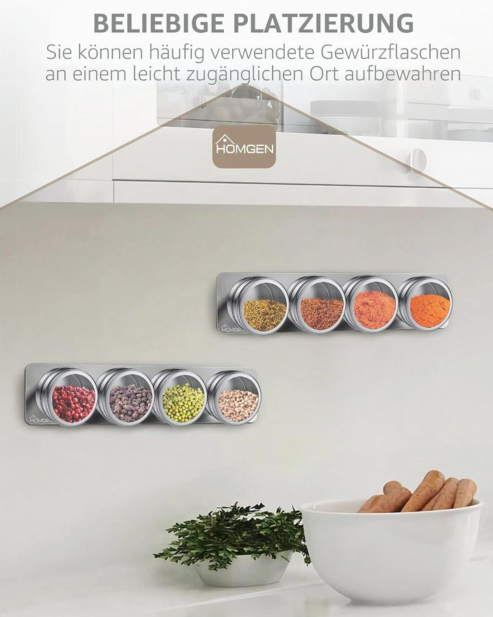 HOMGEN Gewürzdosen Magnetisch 8 Stück Edelstahl Gewürzgläser Set Magnet 100ml Gewürze Spice Jars Mag