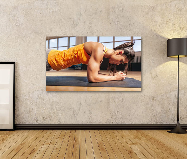 islandburner Bild auf Leinwand Seitenansicht Attraktive Junge Frau Auf Fitness Matte Weibliche Liege