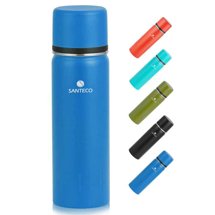 SANTECO Thermoskanne Thermosflasche Edelstahl 1l, 500ml, Auslaufsicher Isolierflasche mit Trinkbeche