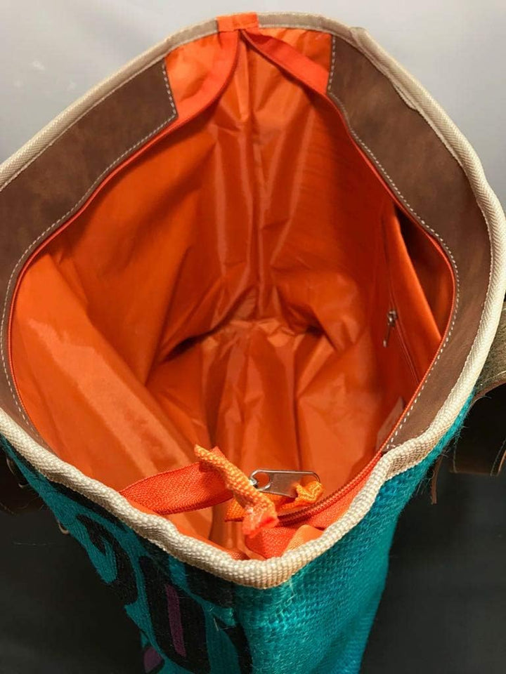 HOGACA coole Damen Handtasche Mod.3 18402 aus recycelten Kaffeesack Kaffeebohnensack-Leinen City Sho