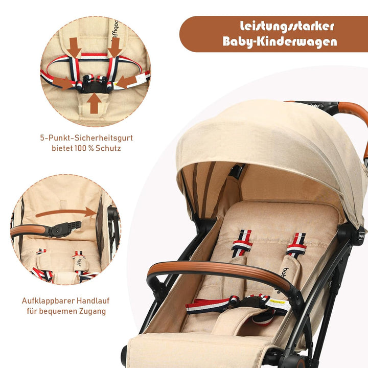 DREAMADE Kinderbuggy Klappbar mit Liegefunktion, Faltbar Buggy mit 5-Punkt-Sicherheitsgurt & Aufbewa