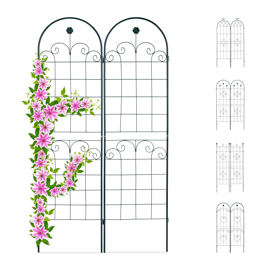 Relaxdays Rankgitter 2er Set, Metall, 180 x 50 cm, Vintage Rankhilfe Garten, Rundbogen & Blume, zum