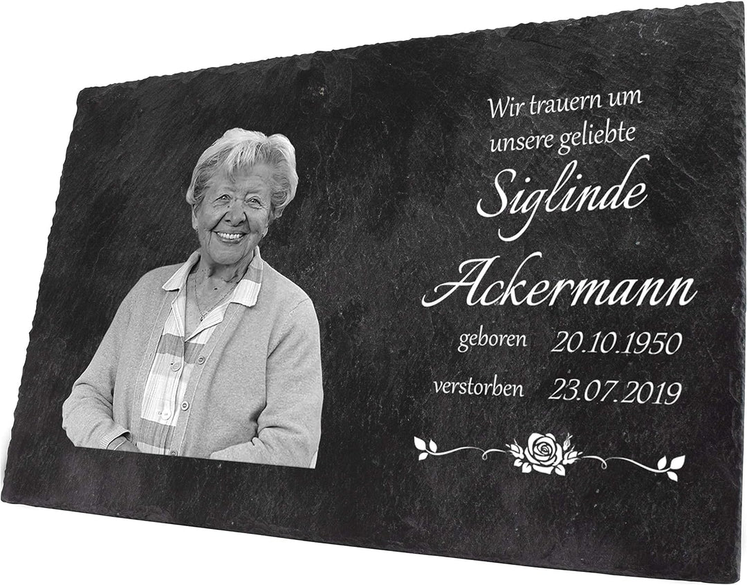 wandmotiv24 Schiefertafel Trauer, Gedenktafel Verstorbene, sie, Querformat 30x20cm Personalisiert Na