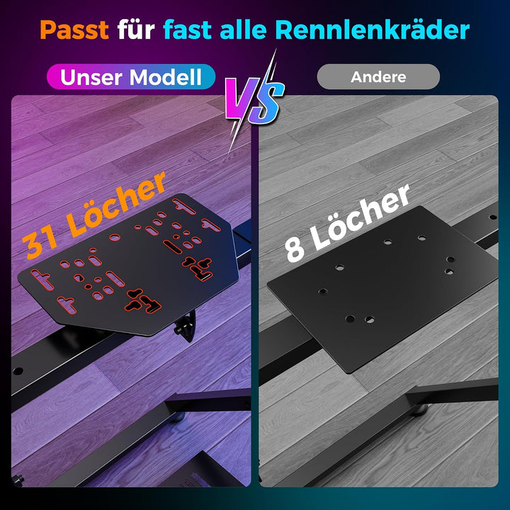 Faltbarer Lenkradständer, Höhenverstellbar, Racing Lenkrad Halterung | 31-Loch Lenkradplatte, 26-Loc