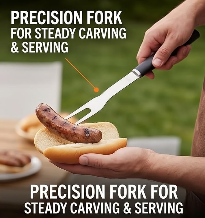 Grillbesteck Set 3-teilig aus Edelstahl - Pfannenwender, Zange und Gabel - BBQ Zubehör (PP Griff sch
