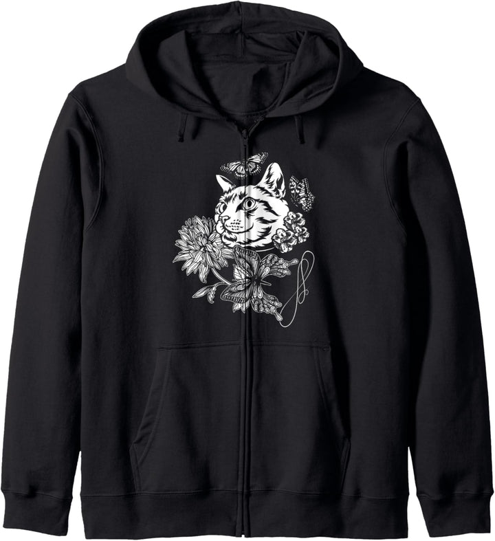 Katze, Blumen und Schmetterlinge, Cat Floral Kapuzenjacke