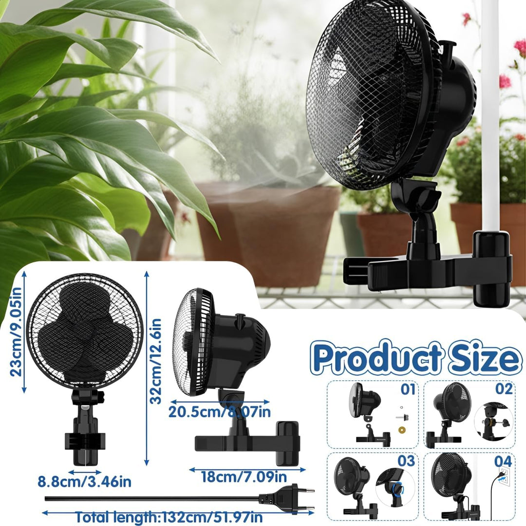 Grow Ventilator mit Clip EC-Motor, Grow Clip-Ventilator Klemmbar für Growzelt, 2 Geschwindigkeitsstu