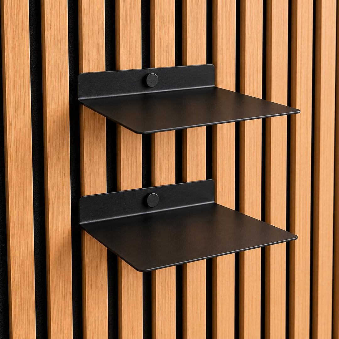 Regal für Akustikpaneele ohne Bohren – 15 cm, 2er-Set universell – Schweberegal Metall Schwarz Matt