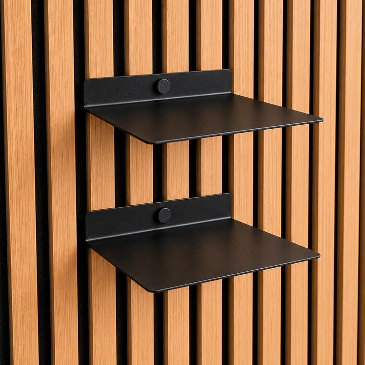 Regal für Akustikpaneele ohne Bohren – 15 cm, 2er-Set universell – Schweberegal Metall Schwarz Matt