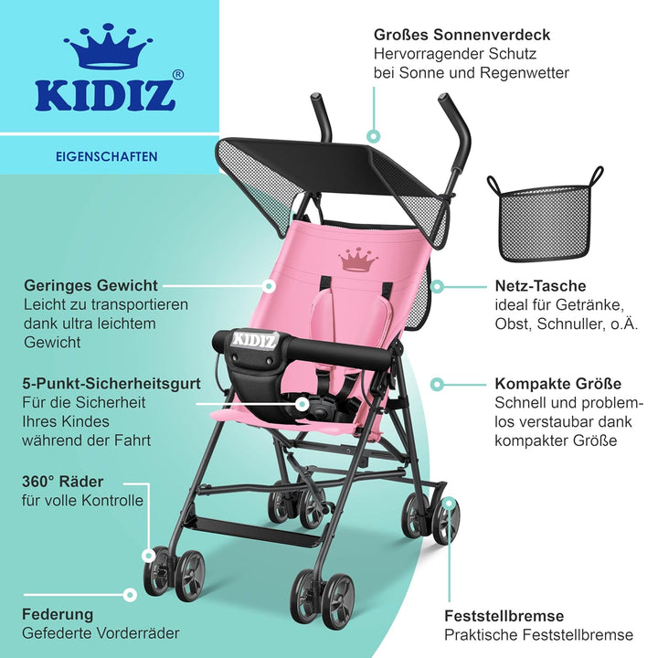 KIDIZ® Kinderwagen CITY Buggy Kinderbuggy klappbar Sportwagen Faltbar 360° 4-Zoll-Räder Inkl. Sonnen