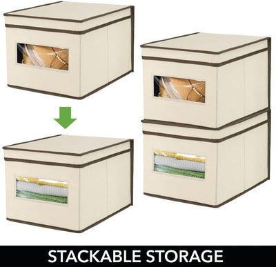 mDesign 6er-Set Stoffbox – praktische Aufbewahrungsbox mit Deckel und Sichtfenster für Schlaf-, Wohn