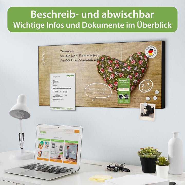 banjado Magnettafel schwarz 78 x 37cm / Magnetwand Metall/Magnetpinnwand als Memoboard/Pinnwand Magn