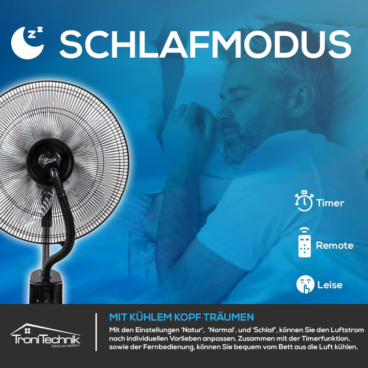 Tronitechnik® Standventilator mit Wasser, Ventilator mit Wasserkühlung Sprühnebel Raumbefeuchter, Fe