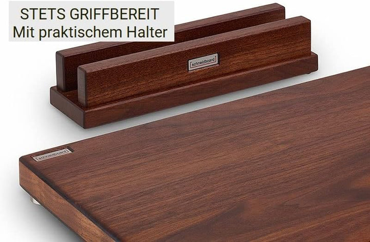 Schneidboard Nussbaum Inkl. Halter - Design Schneidebrett Aus Holz Mit Halter - Made in Germany - 45