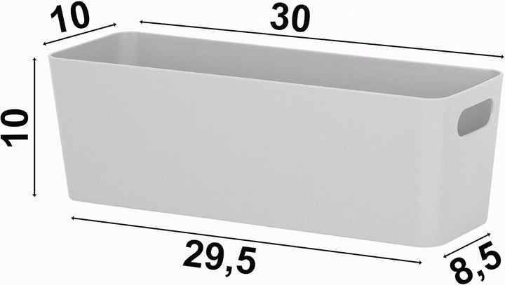 Hummelladen 3x Ordnungsbox 10 cm hoch - GRAU - 30x10x10cm 2 Liter - mit Beschriftungsclip Ordnungsko
