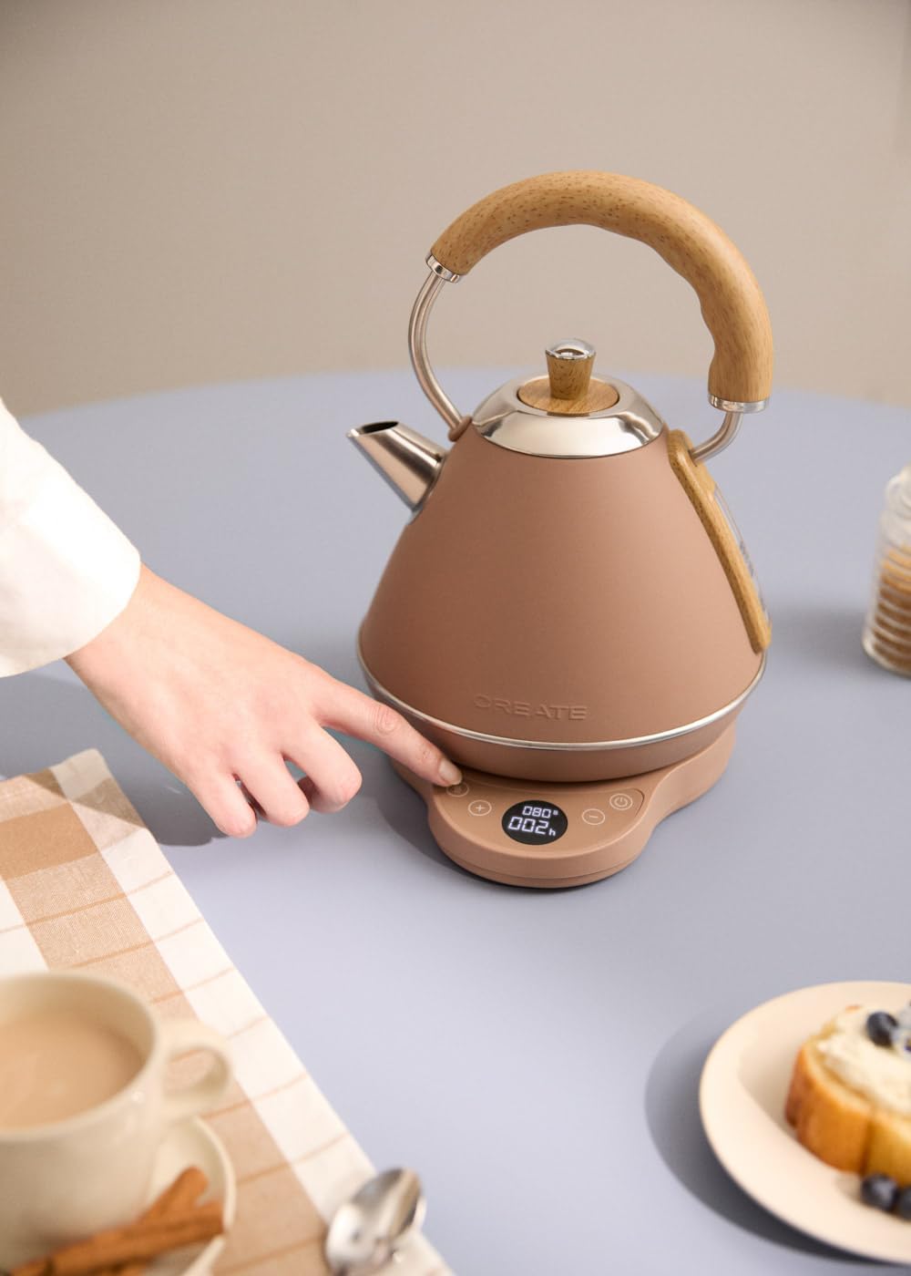 CREATE/KETTLE RETRO PRO/Wasserkocher mit Temperaturregelung 1L Mokka/Automatische Abschaltung, Schne