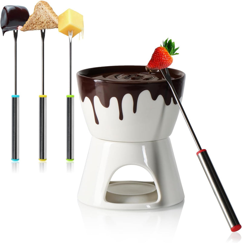 com-four® Schokoladenfondue-Set - Schmelztopf für Schokolade und Käse - Keramikschale mit Teelichtha