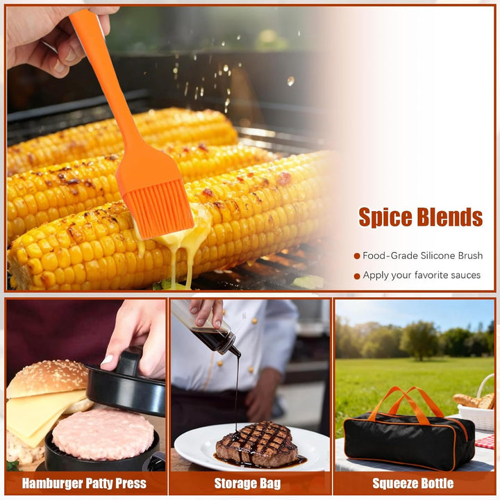 27 Pcs Grill Zubehör, Grillspachtel Plancha Zubehör, Grillbestec Set, Burgerpresse mit Griff, Teppan