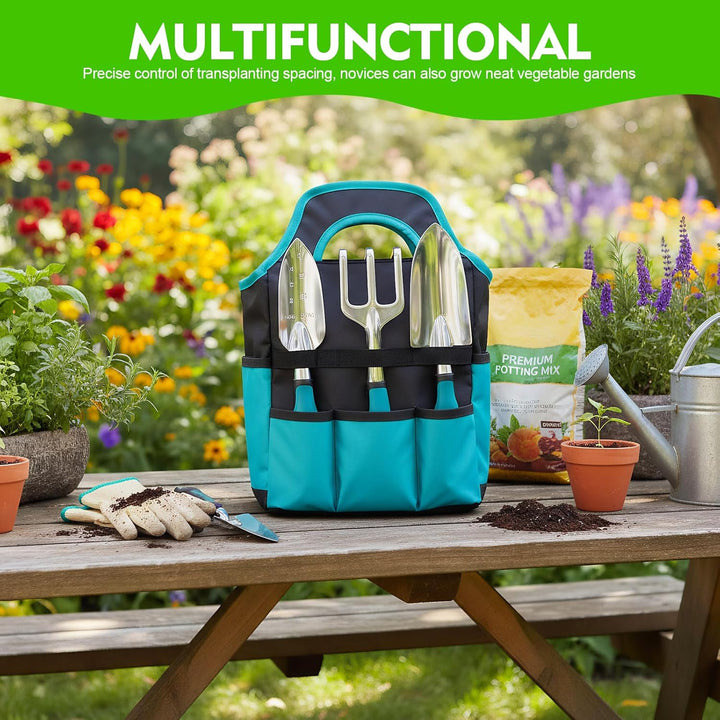 Gartenwerkzeug Set 7-teilig Mit Handschuhen Und Aufbewahrungstasche, Ergonomische rutschfeste Griffe