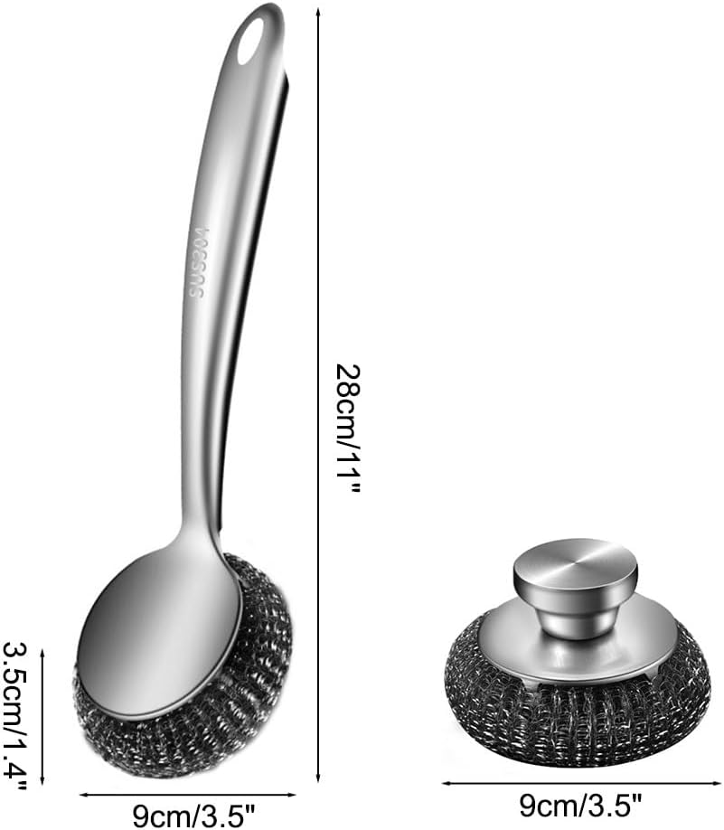 Drahtschwamm Set mit Langem Griff, 5-teilig Schrubber aus Stahlwolle, Topfreiniger aus Metalldraht f