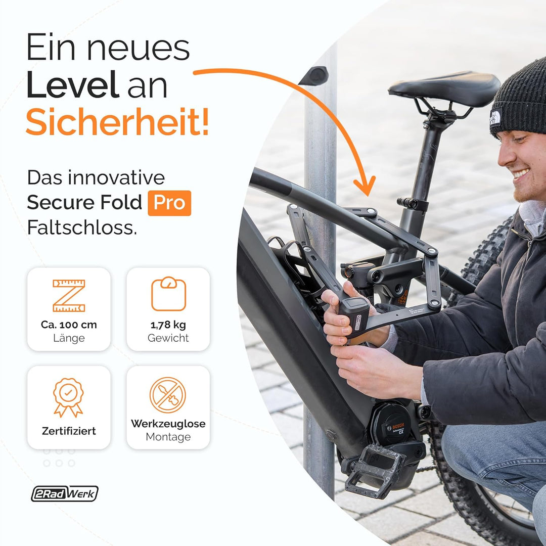 2Radwerk Fahrradschloss Secure Fold Pro - ART zertifiziertes Faltschloss mit Ultra-Lock Mechanismus