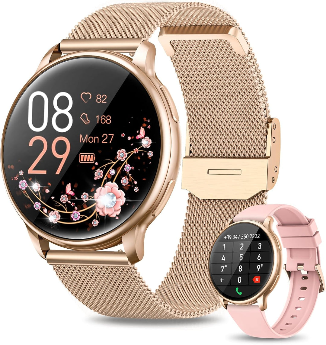 RUXINGX Smartwatch Damen mit Telefonfunktion 1.32" HD Voll Touch Screen, Armbanduhr mit SpO2 Pulsuhr