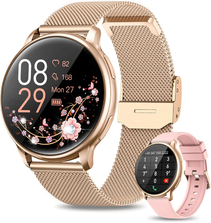 RUXINGX Smartwatch Damen mit Telefonfunktion 1.32" HD Voll Touch Screen, Armbanduhr mit SpO2 Pulsuhr