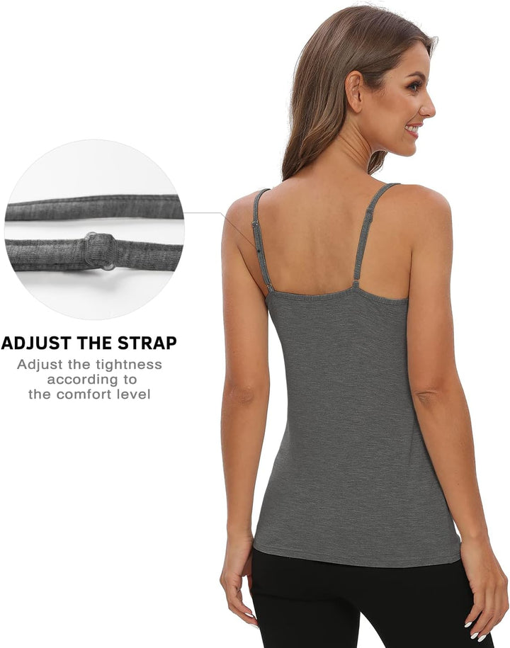 Damen Tanktop mit Spitzen Unterhemd Spaghettiträger Basic Top V-Ausschnitt Verstellbare Trägertop 4e