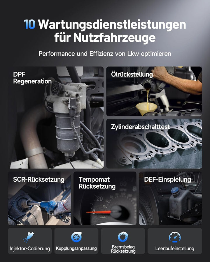 TOPDON ArtiDiag HD LKW Diagnosegerät, Professionelles LKW Scanner für Schwerlastfahrzeuge, 10 Rückst