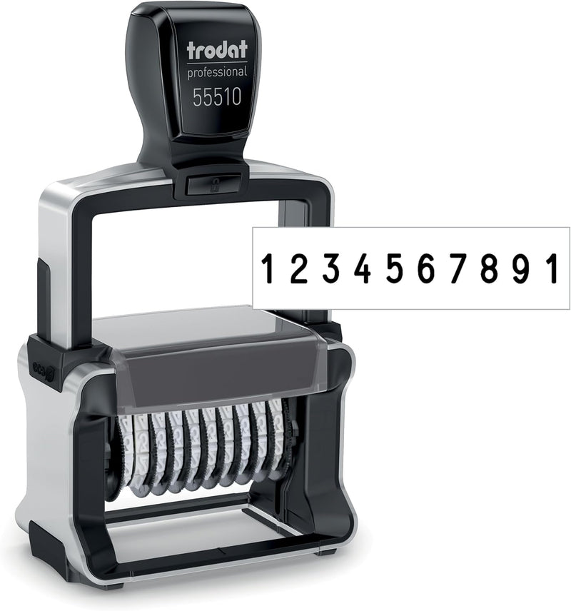 Trodat Professional 55510 Nummernstempel 10 Bänder, Selbstfärbend, 5 mm Schrifthöhe, Abdruck schwarz