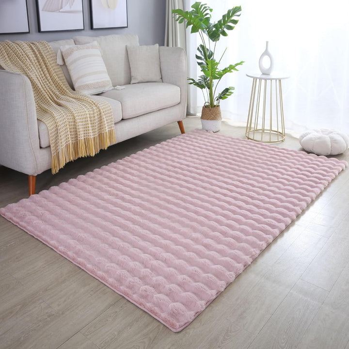 Carpetsale24 Teppich Wohnzimmer Moderne Einfarbig 3D Hoch-Tief Struktur Design Rosa 200 x 290 cm - H