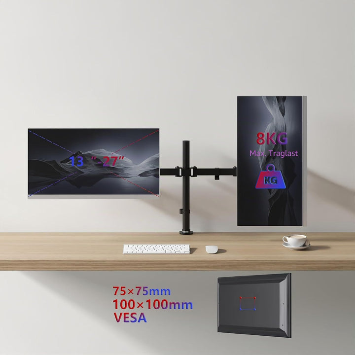 Duronic DM152 Monitor Halterung 2 Monitore für 13-27 Zoll Flach &amp; Curved Bildschirm, Monitor Tischha