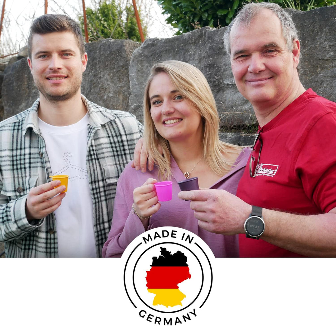 SoPro 6x Schnapsbecher zum Umhängen 4 cl wiederverwendbar - Schnapsgläser JGA 40 ml schwarz - Schnap