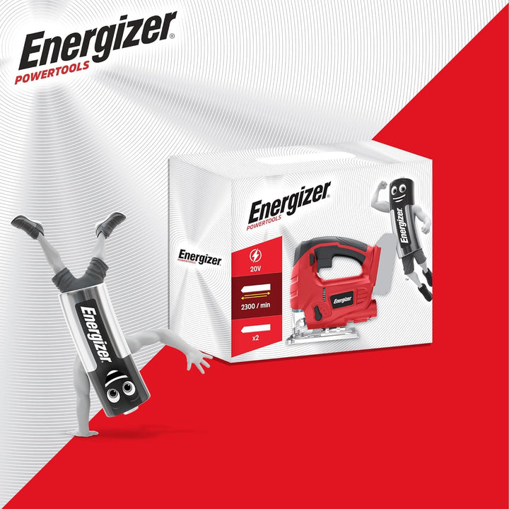 Energizer – Akku-Stichsäge 20 Volt – 2300 OPM, Schnitt in Holz 80 mm/Metall 6 mm – Inklusive 2 Akkus