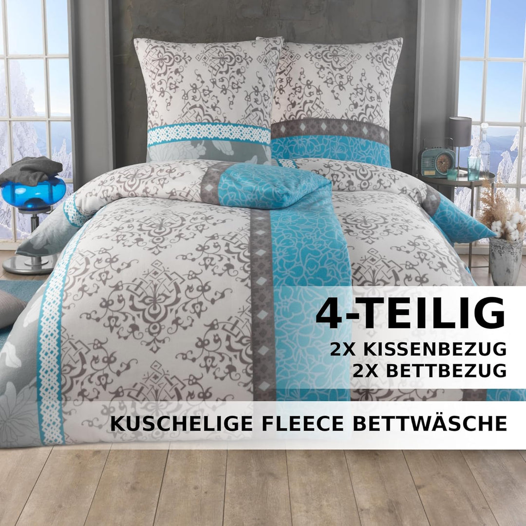 BFW 4 TLG Warme Microfaser Fleece Winter Bettwäsche 135x200 + 80x80 viel Auswahl, Design - Motiv:Des