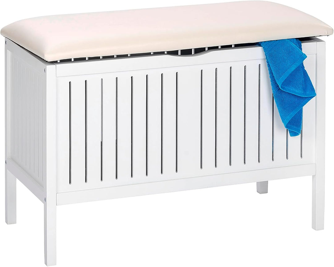 WENKO Wohnbank Oslo - Badhocker im Landhausstil, Holz, 78 x 55 x 39 cm, Weiss Wohnbahnk, Wohnbahnk