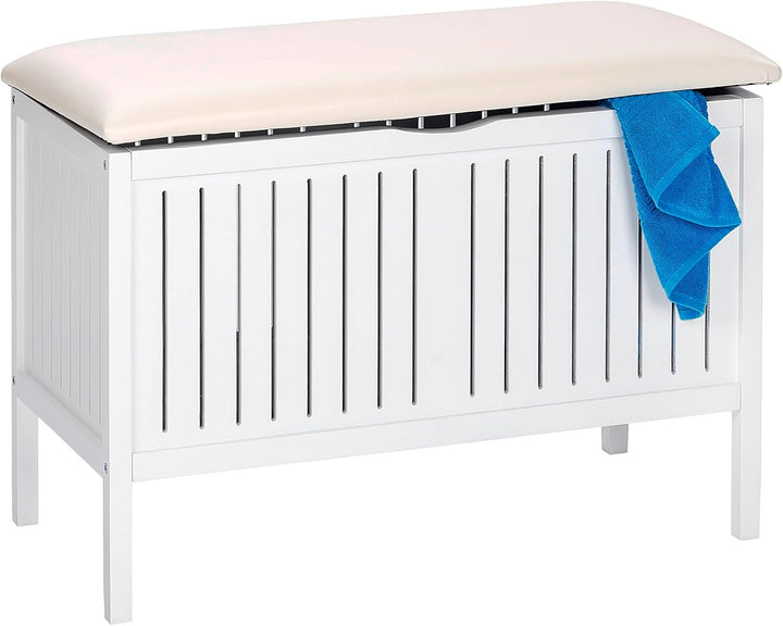 WENKO Wohnbank Oslo - Badhocker im Landhausstil, Holz, 78 x 55 x 39 cm, Weiss Wohnbahnk, Wohnbahnk