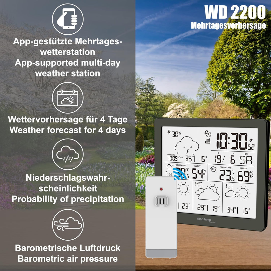 WD2200 - Wetterstation mit 3 Tage Wettervorhersage, Inklusive Aussensender, Daten auf der Station un