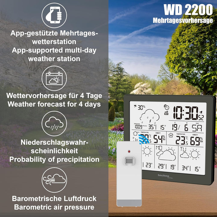 WD2200 - Wetterstation mit 3 Tage Wettervorhersage, Inklusive Aussensender, Daten auf der Station un