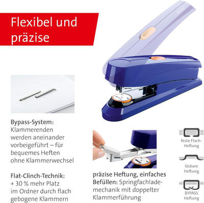 Novus B 8 FC Heftgerät (50 Blatt, Flachheftung, Hebelfunktion, inkl. 1000 Heftklammern) blau, blau