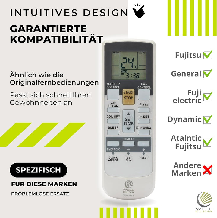 Wellclima WEC-FT1 Fernbedienung Kompatibel mit Fujitsu und General Klimaanlagen, Originaldesign, Erw