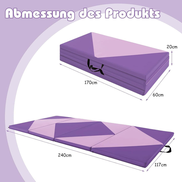 GYMAX Klappbare Turnmatte, tragbare Weichbodenmatte mit 2 Griffen, wasserdichte Gymnastikmatte mit K