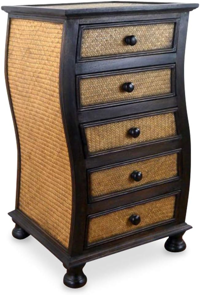 livasia Rattankommode, Rattanschrank, Kommode aus Holz und Rattan (wellig), wellig