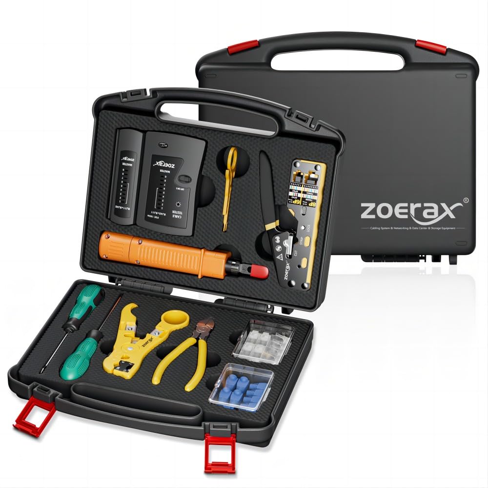 Netzwerk-Werkzeugset, ZOERAX 11 in 1 Professionelles RJ45 Crimpwerkzeug-Kit - Pass Through Crimper,