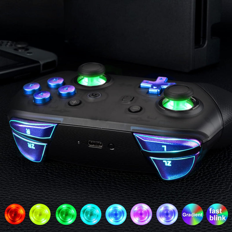 eXtremeRate DTFS LED Tasten Set für Switch pro Controller, 9 Farb-Modi 6 Separat-Tasten-Bereiche Con