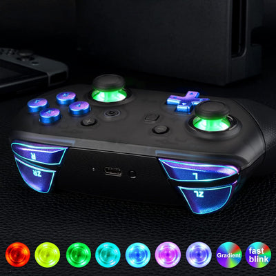 eXtremeRate DTFS LED Tasten Kit für NS Switch Pro Controller, 9 Modi 6 Bereiche Leucht Thumbsticks D