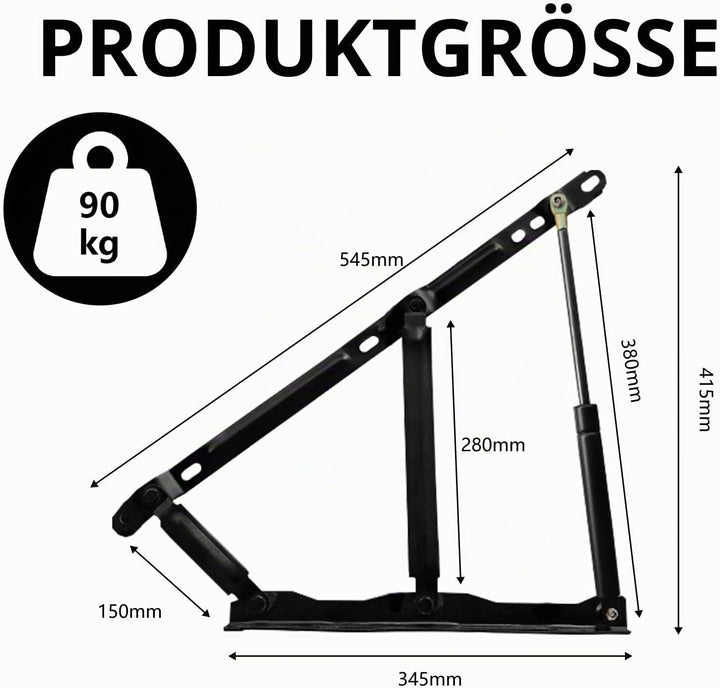 2 Stk. Gasdruckfeder, Gasdruckdämpfer 900N/PC Pneumatische Bett Hebemechanismus, Hebescharniere 92KG